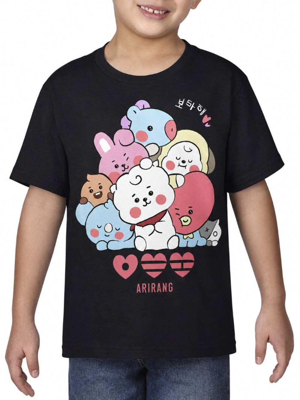 K-Pop BTS Arirang T-Shirt, BT21 Cartoon Characters Black Youth T-Shirt - Picture 1 of 5